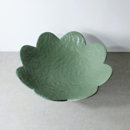 Scalloped pedestal bowl - forest green