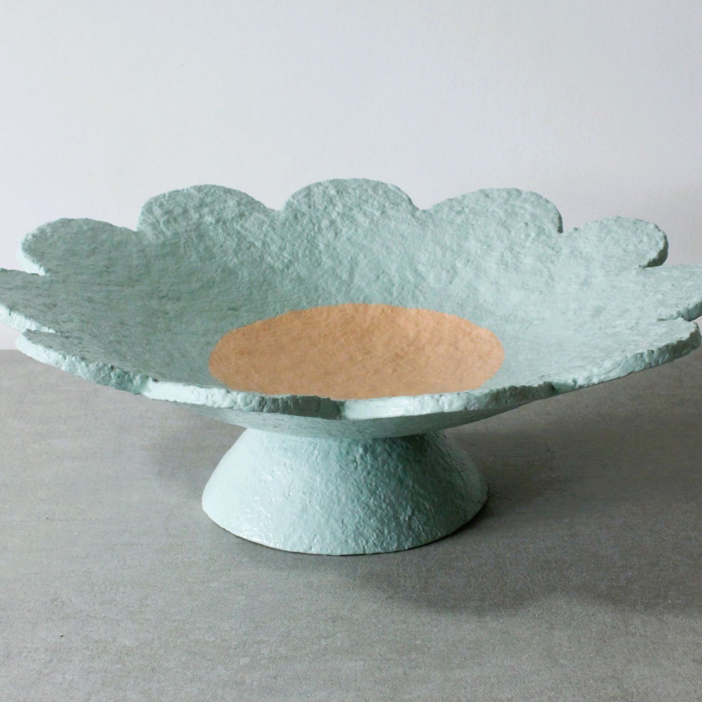 Scalloped pedestal bowl - duck egg blue