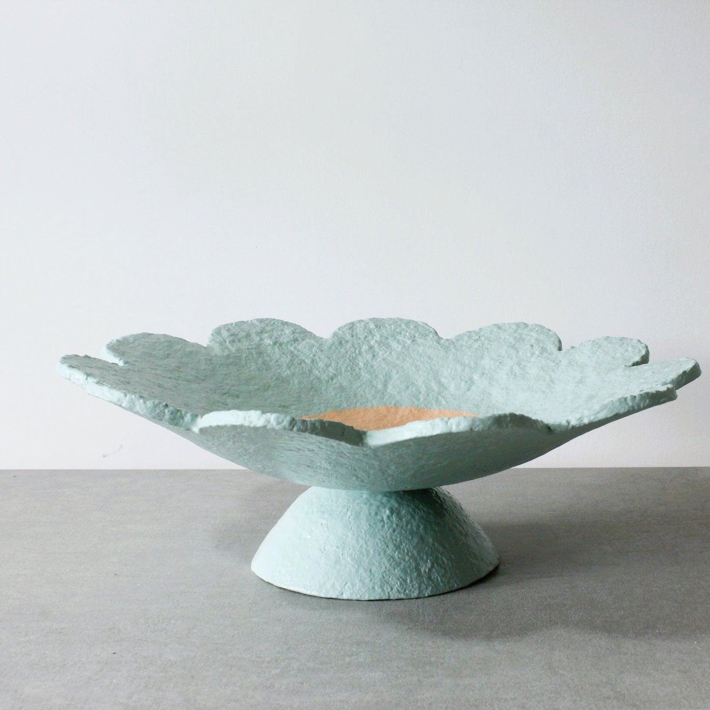 Scalloped pedestal bowl - duck egg blue