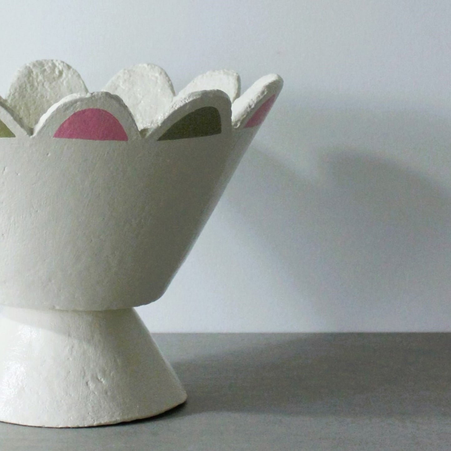 Scalloped pedestal vessel - oatmeal