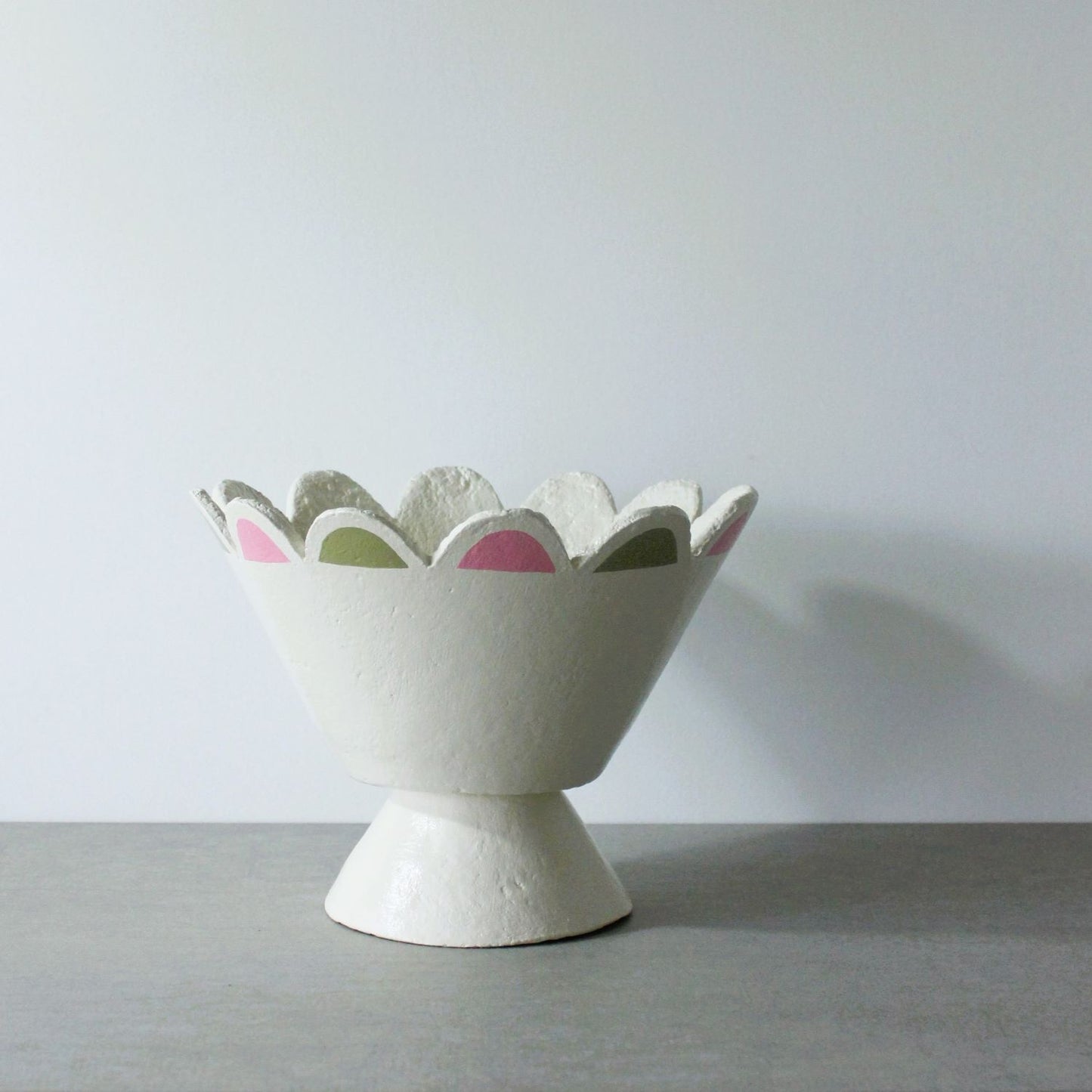 Scalloped pedestal vessel - oatmeal