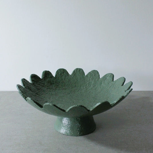 Scalloped pedestal bowl - dark moss green