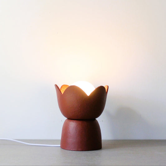 Tulip paper clay table lamp in red earth colour