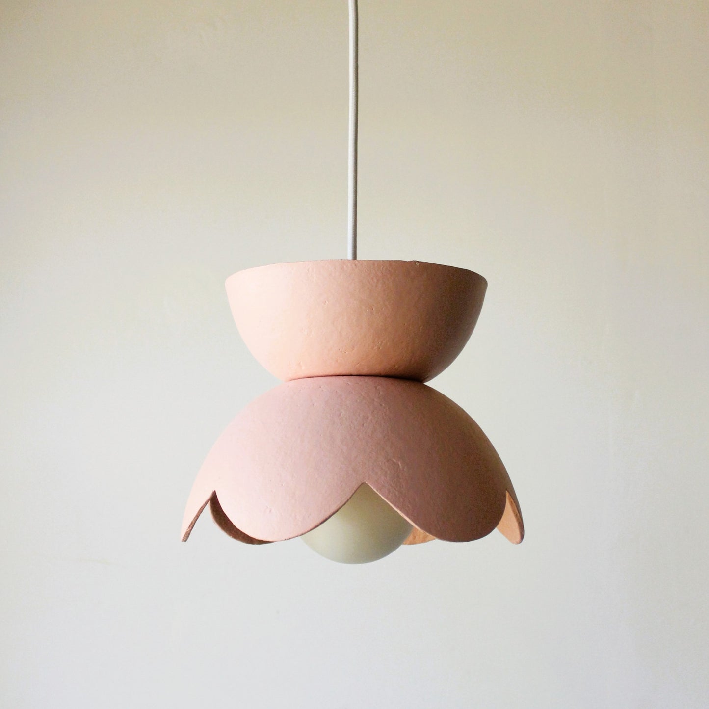 Blossom paper clay pendant light in rose colour