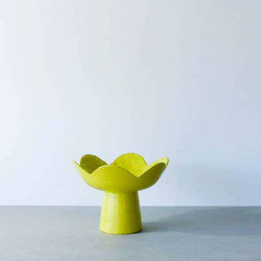 Scalloped pedestal dish - chartreuse