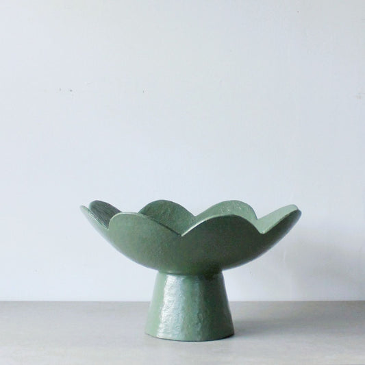 Scalloped Pedestal Bowl - Forest Green