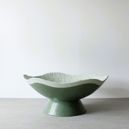 Wavy pedestal bowl -  sage / forest green