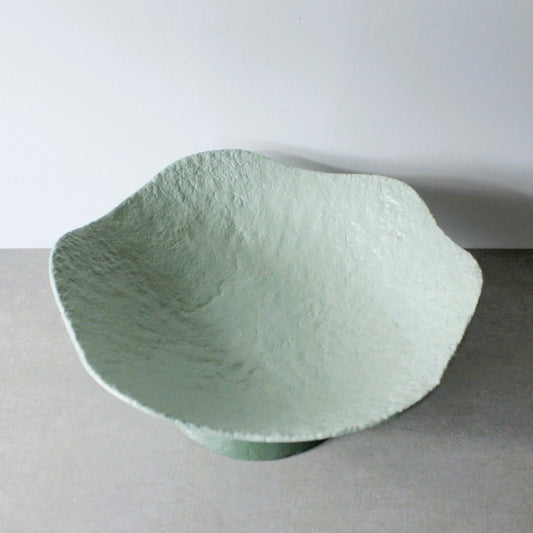 Wavy pedestal bowl -  sage / forest green