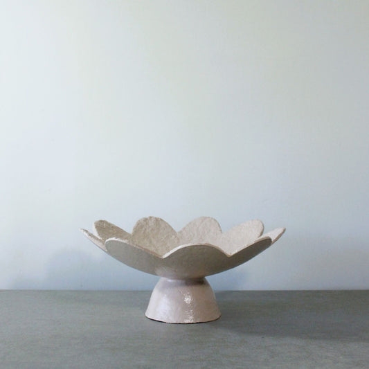 scalloped paper clay pedestal fruit bowl 28cm diameter 12cm high