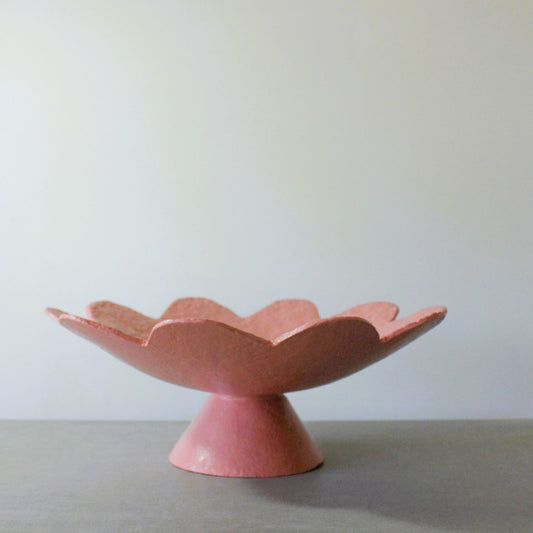 scalloped paper clay pedestal fruit bowl 38cm diameter 15cm high